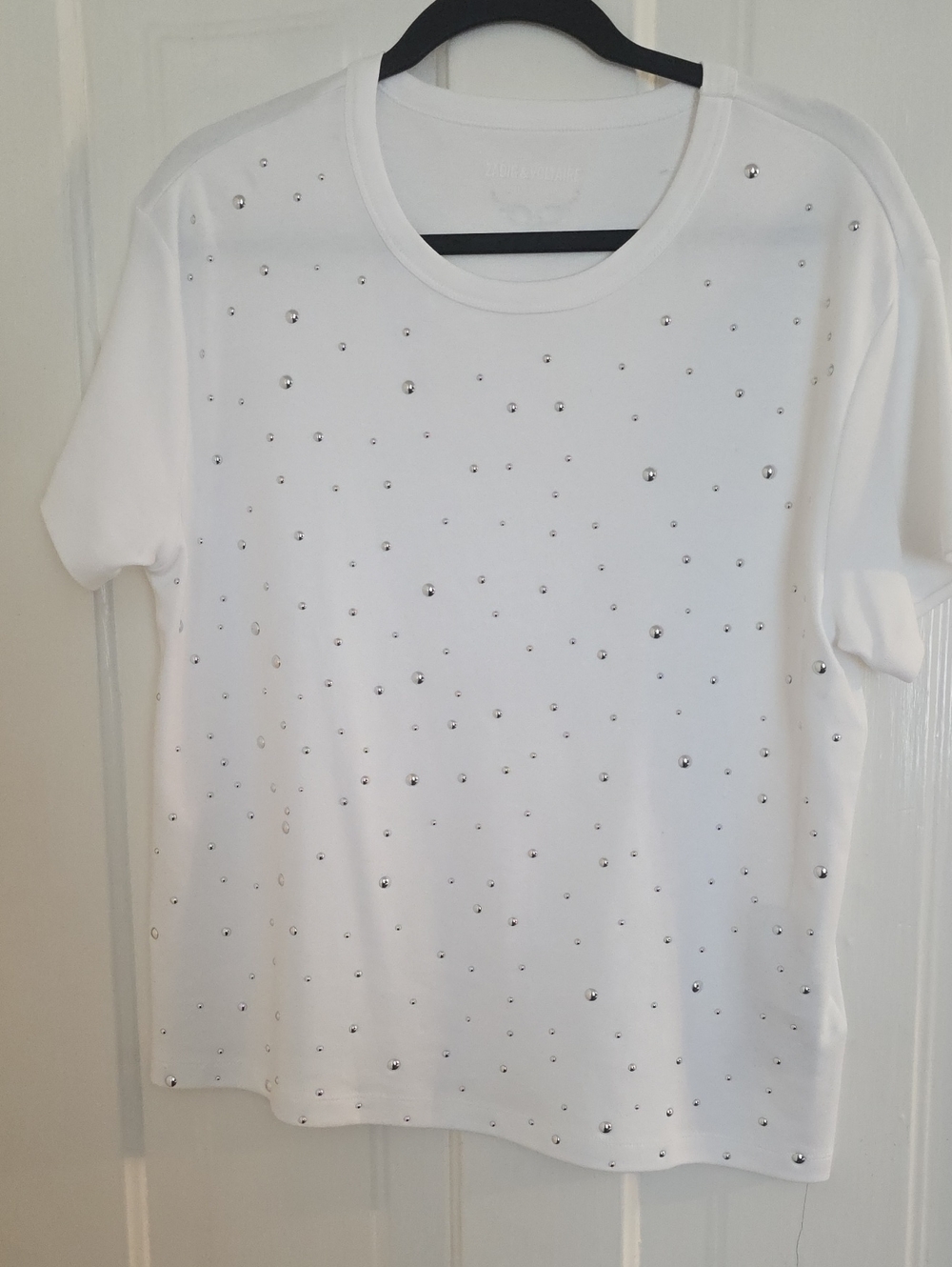 Zadig & Voltaire White Short-Sleeve Tee with Silver Studs